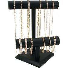 Black And Gold Jewelry Stand Double T Bar Black Leatherette Display Jewelry Stand Jewelrydisplays Jewellery Display Jewelry Stand Jewelry