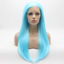 Iwona Hair Synthetic Lace Front Wig Straight Long 24inch Light Blue Wig Half Hand Tied Realistic Wig Geek