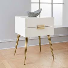 White Lacquer Two Drawer Brass Legs Nightstand White Nightstand Wood Bedroom Furniture White Wood Bedroom Furniture