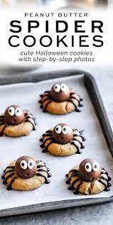 Peanut Butter Spider Cookies Recipe Easy Halloween Cookies Recipes Halloween Food Treats Halloween Cookie Recipes