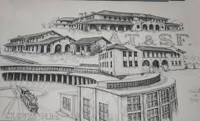 Sketch Of Clovis Nm Railroad Yard Roundhouse Harvey House Freight Office Depot Harvey House Land Of Enchantment Train Art