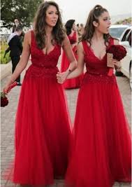 Bright Red V Neck Tulle Lace A Line Cheap Bridesmaid Dresses Online Wg348 Tulle Bridesmaid Dress Long Red Bridesmaid Dresses Cheap Red Bridesmaid Dresses