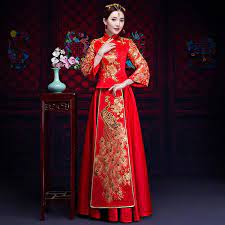 Fashion New Chinese Traditional Wedding Dress Red Women Peacock Embroidery Cheo Chinese Style Wedding Dress Chinese Wedding Dress Traditional Cheongsam Wedding