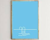 Swimming Pool Pool Prints Blue Poster Home Decor Pool Ladder Printable Wall Art Home Decor Modern Minimalist Design Summer Digital Download Printable Wall Art Blue Poster Prints