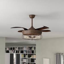 For oversized living rooms and dining rooms, pick a caged fan with a larger diameter to fit the space. Rustic 46 Inch Oak Foldable 4 Blades Cage Ceiling Fan With 5 Lights Overstock 18915982