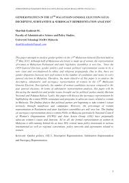 Dalam pilihan raya umum pada julai 1955 parti perikatan, iaitu gabungan umno, mca dan mic berjaya memenangi 51 daripada 52 buah kerusi yang telah dipertandingkan. Pdf Gender Politics In The 13th Malaysian General Election Ge13 Descriptive Substantive Surrogacy Representation Analysis