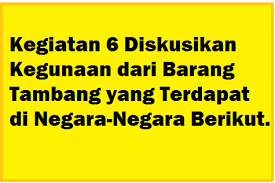 Jawaban ips kelas 8 halaman 221. Kegiatan 6 Diskusikan Kegunaan Dari Barang Tambang Yang Terdapat Di Negara Negara Berikut Operator Sekolah