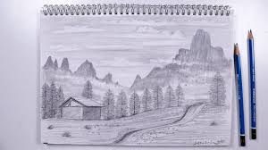 كيفية رسم منظر طبيعي بالرصاص فيديو مسرع رسم طبيعة landscape drawings draw