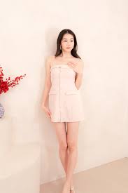 Gia Faux Button Down Mini Dress in Nude Pink | Mikayla