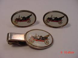 Vintage Antique Car Cuff Link & Tie Clip Set 16 455