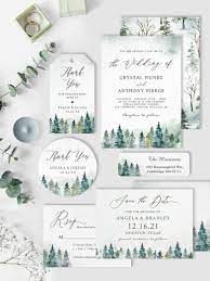 Serene Winter Forest Themed Wedding Invitation Suite Woodsy Wedding Invitations Wedding Invitations Rustic Country Forest Invitation