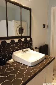 Refaire Un Plan De Travail En Carrelage Hexagonal Noir Meuble Lavabo Lavabo Vintage Rideau Douche