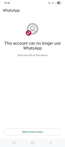 Notifikasi error akun WhatsApp terblokir, buatan AI