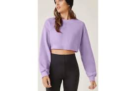 Winter Fleece Basics Drop Shoulder Crop Sweatshirt Lavender Street Style Store