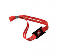 Pulseira em tecido com NFC, NTAG®213, slide em PVC, fecho ...