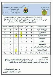 جدول توزيع حصص الدروس للمرحلة الابتدائية الاحادي والثنائي والثلاثـــي لعام 2017 2018 منتديات درر العراق