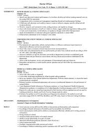 Medical Coding Specialist Resume Samples Velvet Jobs