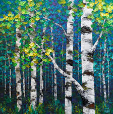 They may symbolize the tree of life, growth, family tree or nature. New Painting Colourful Spring Forest Birch And Aspen Tree Painting By Contemporary Abstract Landscape Artist Melissa Mckinnon New Awakening 36 X36 Melissa Mckinnon Artist