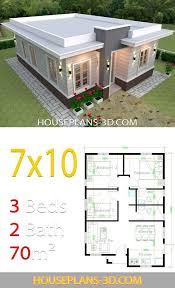 House Design 7x10 With 3 Bedrooms Terrace Roof House Plans 3d Small House Design Plans Three Bedroom House Plan Three Bedroom House