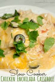 Our family loves this quick and easy crock pot chicken enchilada casserole recipe! Slow Cooker Chicken Enchilada Casserole A Mom S Take