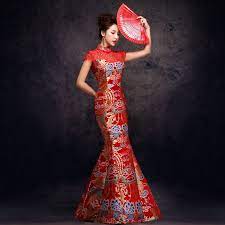 Lace Top Mandarin Collar Red Brocade Chinese Mermaid Bridal Wedding Dress Red Bridal Dress Wedding Dress Fabrics Wedding Dress Material