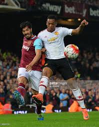 West Ham United S English Defender James Tomkins Vies With Manchester West Ham United Premier League Football West Ham
