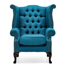Dunelm Blue Belvedere Chesterfield Linen Queen Anne Armchair Occasional Chair Button Back Teal Linen Lounge Chair Armchair Linen Lounge Chair Queen Anne