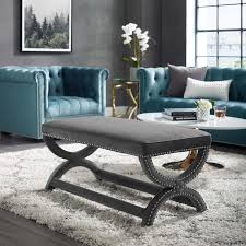 Each nail head is placed at the intersections of the grooved, diamond pattern lines that wrap around. Expound Upholstered Nailhead Trim Performance Velvet Bench Contemporary Modern Furniture Lexmod