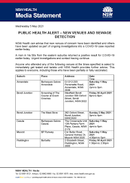 Data for previous dates will be updated as new reports are received and data errors are corrected. Nsw Health On Twitter Public Health Alert New Venues And Sewage Detection Nsw Health Can Advise That New Venues Of Concern Have Been Identified And Others Have Been Updated