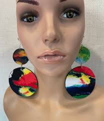 Colorful Abstract Print Earrings| Shoulder Earrings| Fabric Earrings| Diva  Earrings| Big Statement Earrings| Pierced Clip-on Earrings