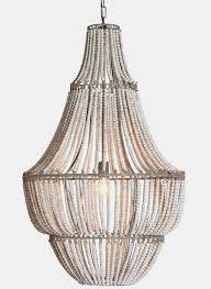 White Wash Wood Beaded Chandelier Antique Farmhouse