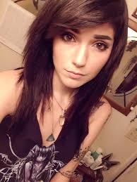 Dark Brown Side Swept Bangs Medium Length Hair Leda Muir Ledamonsterbunny Scene Haircuts Hair Lengths Medium Scene Hair
