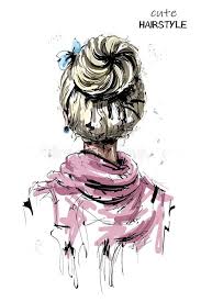 Hand Drawn Woman Back With Blonde Hair Cute Hairstyle With Bow Fashion Woman Hairstyle Sketch Vector Cute Hairstyles Cartoon Girl Drawing Girl Hair Drawing