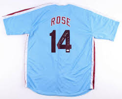 Majestic coolbase cincinatti reds jersey signed by the hit king, pete rose, on the reverse, adding the inscription 4256 in silver felt tip marker. Pete Rose Signed Philadelphia Phillies Inscribed 4256 Jersey Fiterm Confinescollectibles Com