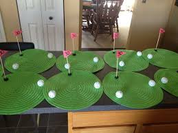 Whether you're decorating a ballroom or a backyard, find out best birthday party decorations and ideas to suit your. Golf Themed Birthday Party These Center Pieces Were Made From Dollar Store Mats Plastic Gol Golf Birthday Gifts Golf Birthday Party Golf Theme Party