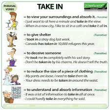 Take In English Phrasal Verb With Meanings And Example Sentences Learn English Woodward English English Phrases