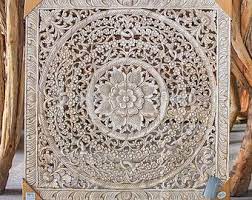 Large Bali Or Thai Carved Wood Wall Art Panel Floral Relief Wall Hanging Decorative A Unique Oriental Hom Carved Wood Wall Art Carved Wall Art Etsy Wall Art