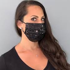 Black Sequins Face Mask With 2 Layers Black Cotton 1 Layer Etsy In 2020 Fashion Face Mask Fashion Face Black Sequins