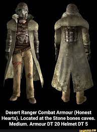 Desert Ranger Combat Armour Honest Hearts Located At The Stone Bones Caves Medium Armour Dt 20 Helmet Dt 5 Desert Ranger Combat Armour Honest Hearts L Fallout Funny Combat Armor Fallout New Vegas