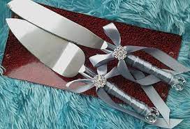 Silver Grey Satin Ribbon Wedding Cake Server And Knife Set Lot Wedding Knife Set Wedding Cake Ribbon Wedding Cake Knife And Server Set