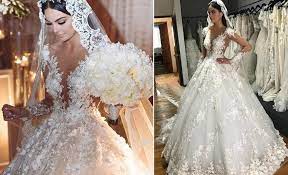 Ximena Navarrete Floral Plunging Wedding Ball Gown Wedding Dress With Veil Ball Gown Wedding Dress Bridal Ball Gown