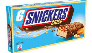 Snickers is a brand name chocolate bar made by the american company mars, incorporated, consisting of nougat topped with caramel and peanuts that has been enrobed in milk chocolate. Snickers Crisp Eis Neu Im Kuhlregal