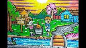Membuat ide ( gambar yang ingin dibuat). Cara Menggambar Tema Lingkungan Sehat Cara Gradasi Warna Oilpastel Youtube