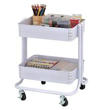 Ecr4kids 2 Tier Metal Rolling Utility Cart Mobile Storage Organizer White In 2020 Under Desk Storage Craft Storage Cabinets Rolling Utility Cart