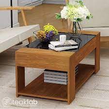 Solid Teak Wood Coffee Table Glass