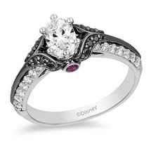 Enchanted Disney Villains Evil Queen 1 Ct T W Oval Diamond Engagement Ring In 14k White Gold With Black Rhodium