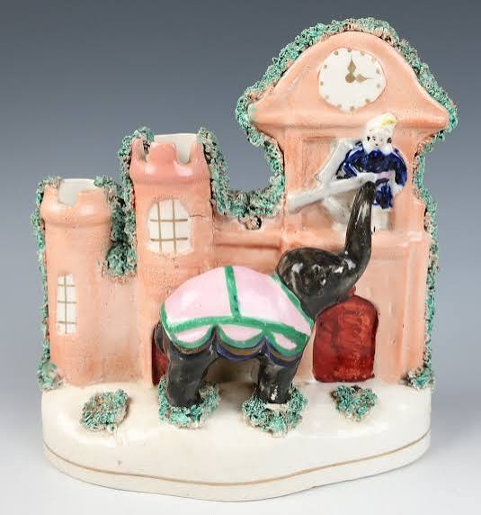 c. 1850 Staffordshire ELEPHANT OF SIAM Figure Group Antique Pottery Figurine | eBay