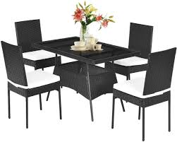 Check spelling or type a new query. Amazon Com Tangkula 5 Pcs Wicker Patio Dining Set Outdoor Rattan Table Chairs Set With Tempered Glass Top Padded Cushions Patio Furniture Dining Table Set For Balcony Patio Garden Poolside