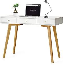 Thousands of styles ship in 2 days. Amazon Com White Writing Desk Small Computer Desk Vanity Modern Desk With Drawers For Home Office Bedroom Small Table Wood Legs Mid Century Desk Makeup Vanity Table Vitahomy Desk With 3 Drawers Kitchen Dining