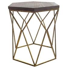 Target Nate Berkus Brass Wood Hexagon Side Table Aptdeco Metal Accent Table Geometric Side Table End Tables